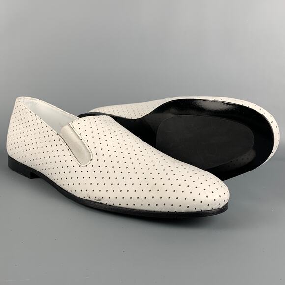 PAUL SMITH Size 10 White Perforated Leather Slip On Loafers - Picture 3 of 7